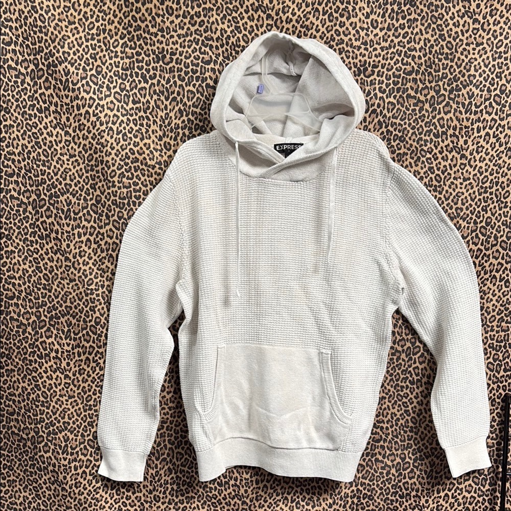 Express Men's Gray Waffle Knit Hoodie